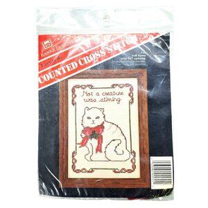 Vintage Christmas Cat Cross Stitch Kit Banar Not A Creature Stirring New CSK-55